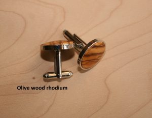 Cuff links in Olive wood and rhodium
